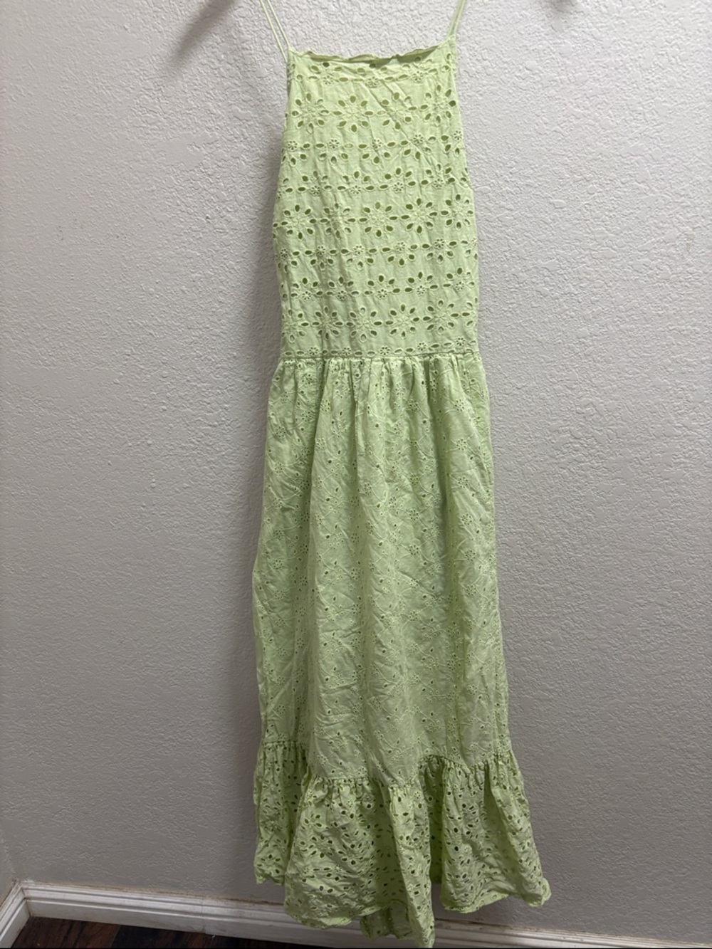 American Eagle Outfitters Light Green Eyelet Maxi Dress with Spaghetti Straps - Picture 4 of 7